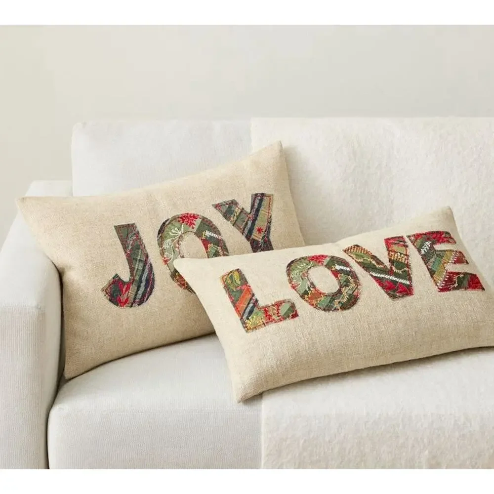 Pottery Barn LOVE Patchwork Lumbar Christmas Pillow Cover Winter Dreams NEW